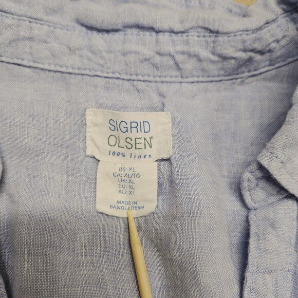 Sigrid Olsen Womens Blue Linen Button Front Shirt Size XL Beachy Coastal - Picture 6 of 7